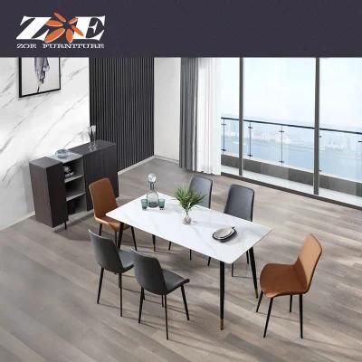 Modern Chinese Indoor Metal Dining Home Rock Plate Table with 6 Chairs