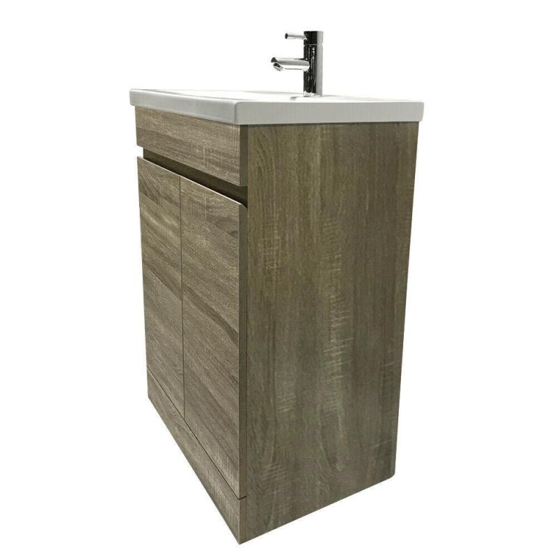 600mm Bathroom Vanity Unit Basin Sink Storage 2 Doors Cabinet Furniture Grey Oak