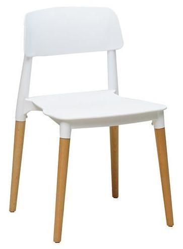 MID-Century Modern Plastic Molded Dining Chairs with Solid Natural Wood Legs White