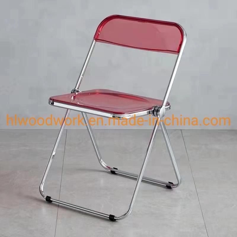 Modern Transparent Red Folding Chair PC Plastic Hotel Chairt Chrome Frame Office Bar Dining Leisure Banquet Wedding Meeting Chair Plastic Dining Chair