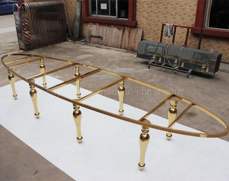 Hotel Wedding Banquet Oval Rose Gold Metal Leg Dining Tables