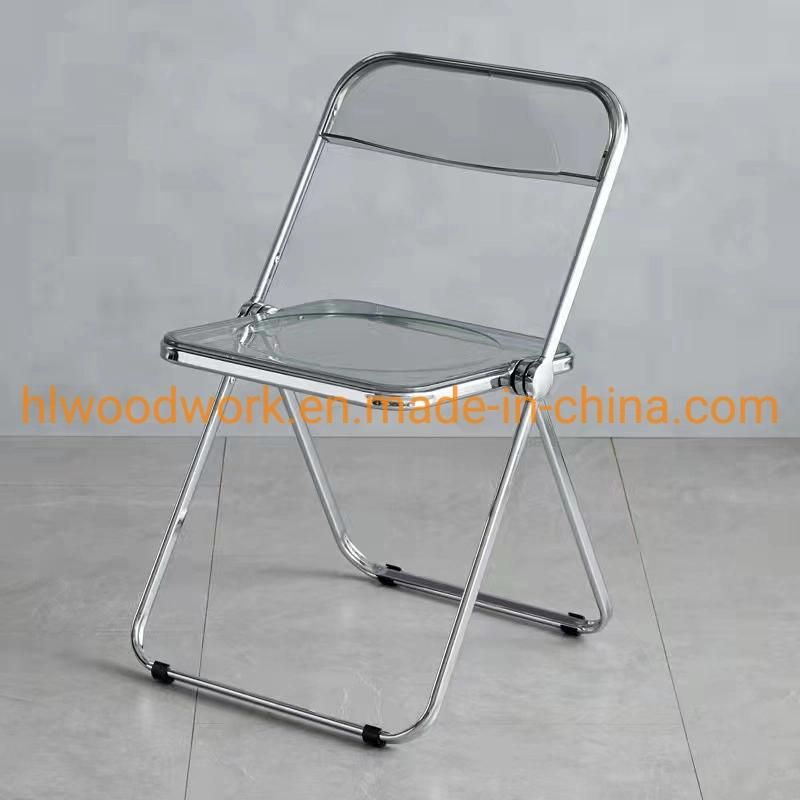 Modern Transparent Grey Folding Chair PC Plastic Outdoor Chair Chrome Frame Office Bar Dining Leisure Banquet Wedding Meeting Chair Plastic Dining Chair