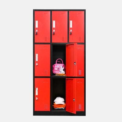 Red Aluminum Clothing Storage Closet Modern Nine Door Design Style Locker