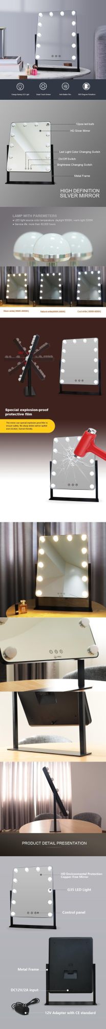 Household Standing Cosmetic LED Makeup Mirror Touch Sensor Mirror LED Products