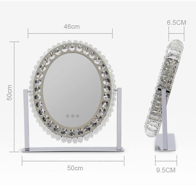 Oval Crystal Desktop Vanity Single Sided Table Vanity LED Makeup Mirror