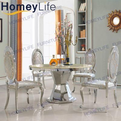 Famliy 8 Seater Marble Metal Home Restaurant Dining Table Furniture Combination