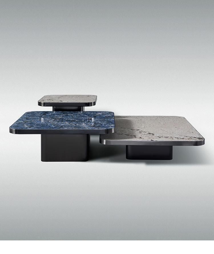 Home Furniture Titanium Rectangle Black Marble Rock Plate Coffee Table