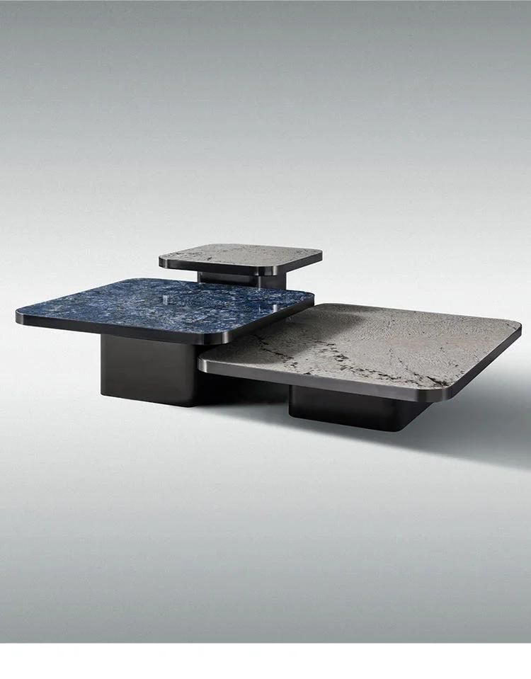 Home Furniture Titanium Rectangle Blue Marble Rock Plate Coffee Table