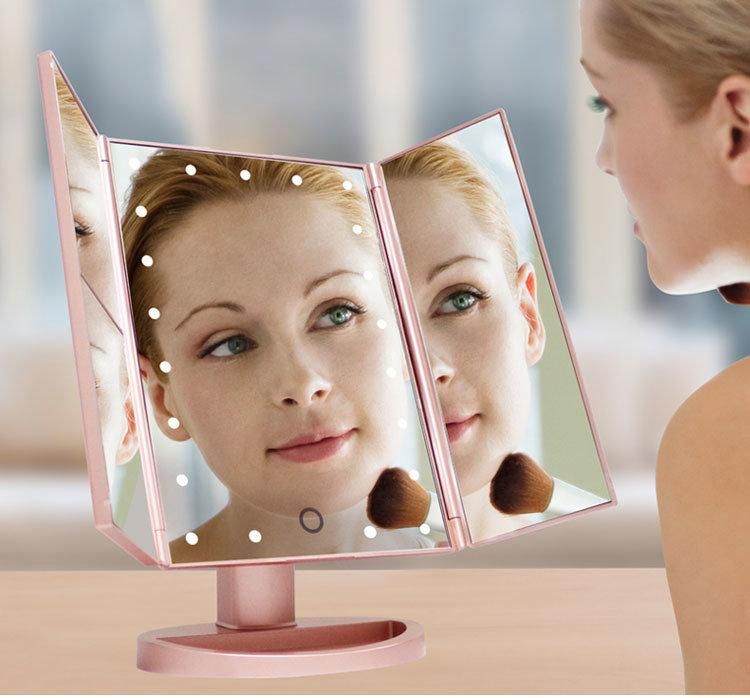 Top-Rank Selling Trifold LED Makeup Dimmable Brightness Cosmetic Mirrors 2X 3X Magnifying Mirror