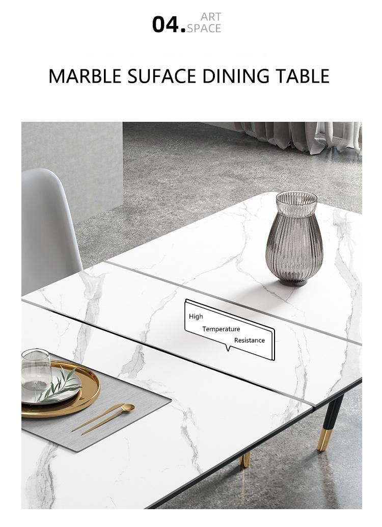 Modern Living Room Steel Frame Furniture Hardware Marble Extended Dining Table