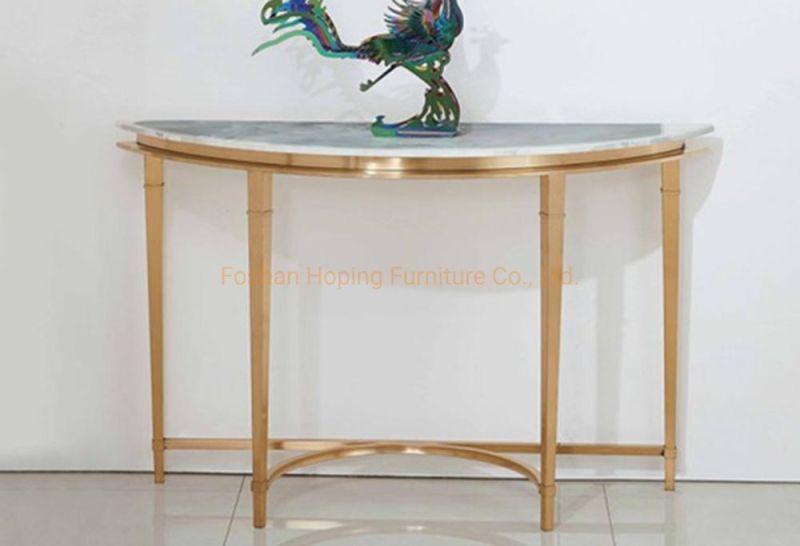 Modern Gold Stainless Steel Sideboard Luxury Metal Marble Top Entrance Console Table