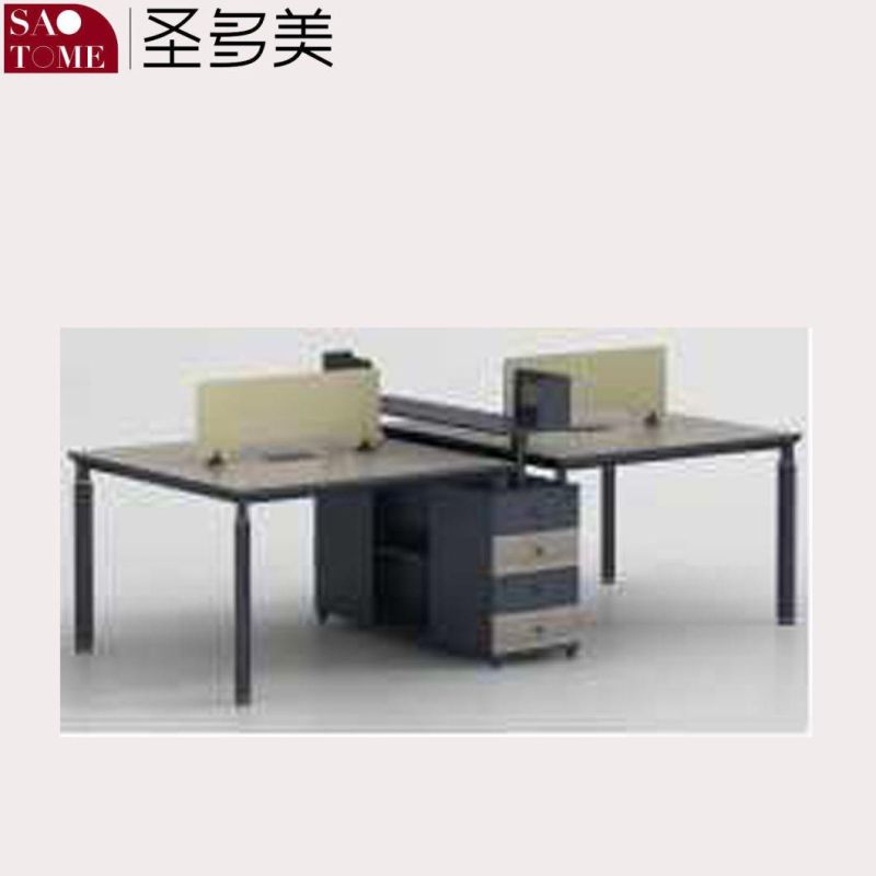 Modern Office Furniture Four-Seater Desk with Support Cabinet and Screen Clip and File Rack