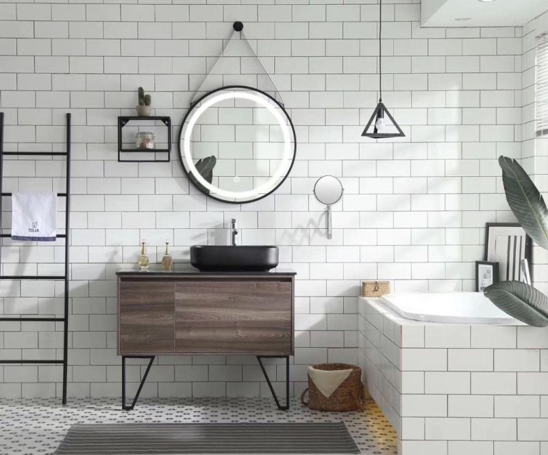 Modern Hotel Furniture Storage Wall LED Mirror Wood Bathroom Cabinet