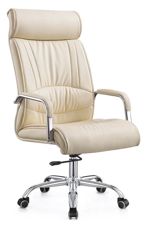 High Top Cream Padded Computer Chair PU Leather Swivel Chair Custom Size