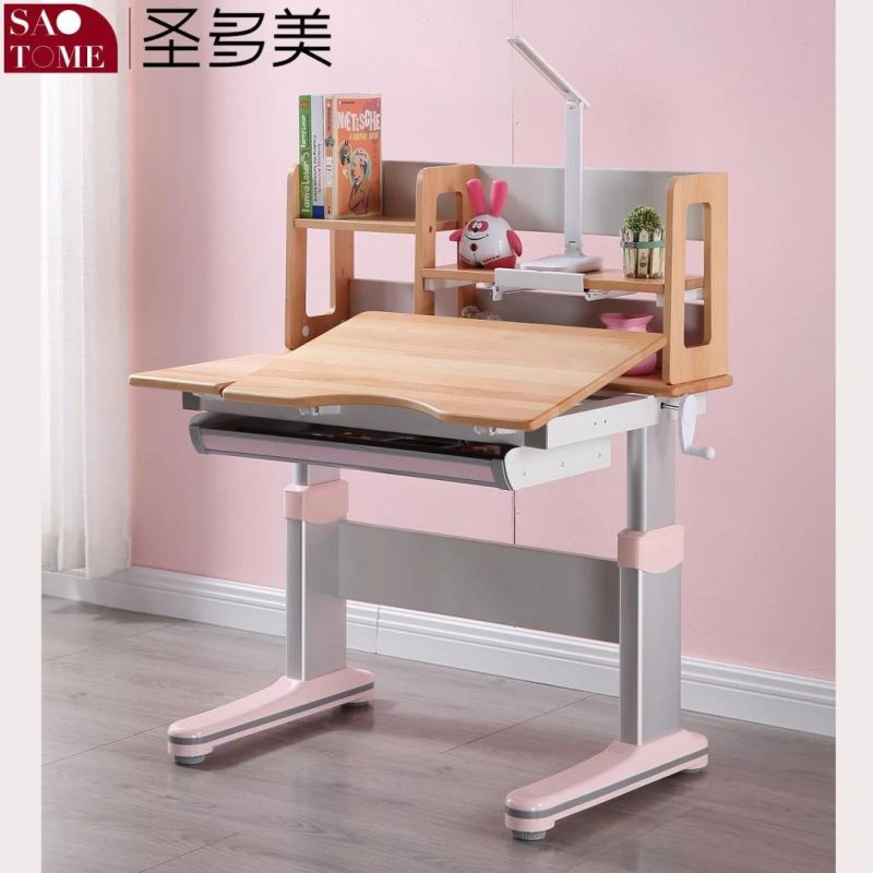 Home School Desk Rubber Wood Adjustable Height Study Desk