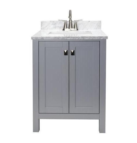 24"W X 22"D Gray Vanity and White Cultured Marble Vanity Top with Rectangular Undermount Bowl