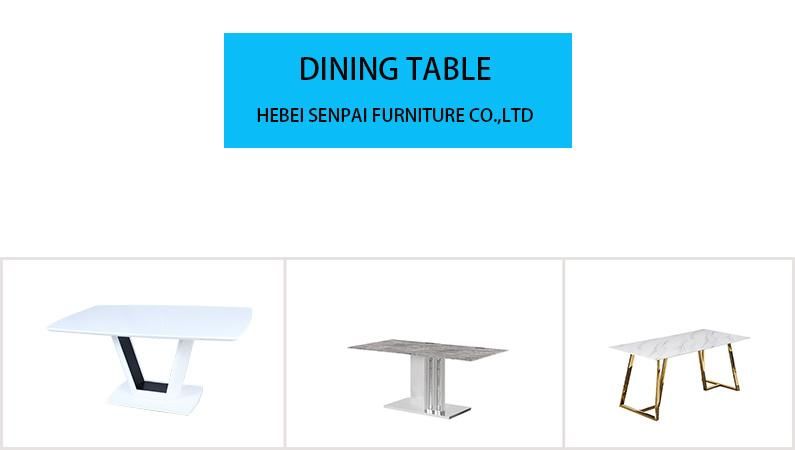 Simple Home Furniture MDF Wooden Paper Top Dining Tables with Metal Legs