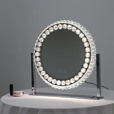 Round Shape Desktop Crystal Makeup Mirror for Home Deco