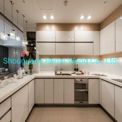 Customized Modern High Gloss White Paint MDF Board Lacquer Kitchen Cabinets