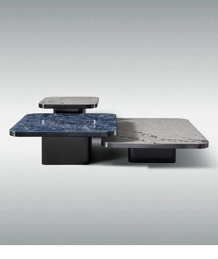 Home Furniture Titanium Rectangle Blue Marble Rock Plate Coffee Table