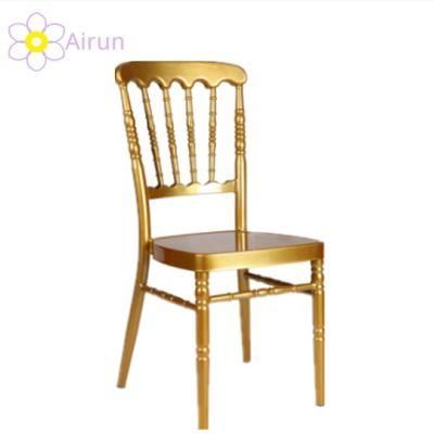 Wholesale Metal Tiffany Chairs Plastic Napoleon Stackable Used Chiavari Event Gold Chairs with Cushion for Wedding