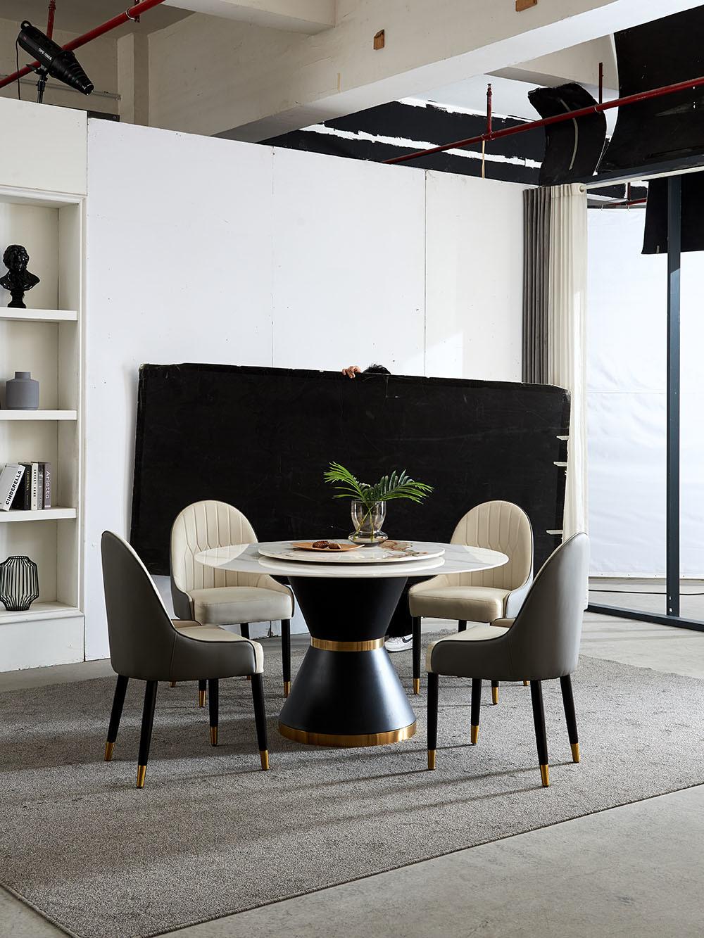 Modern Furniture Round Dining Table with Marble Rock Beam