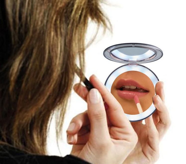 Double Sided LED Lighted Facial Makeup Compact Foldable Mirror with Power Bank Cosmetic Beauty Make up Tools