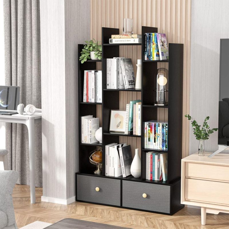 Book Shelf with Drawer Vintage Bookcase with Storage, Free Standing Bookshelf Industrial Open Book Shelves, Display Wood Book Case Rack