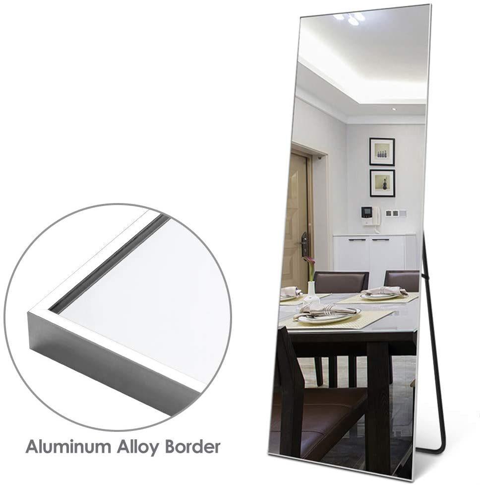 Home Decoration Rectangle Framed Mirror Full Length Dressing Mirror Standing Floor Mirror Full Body with Standing Holder