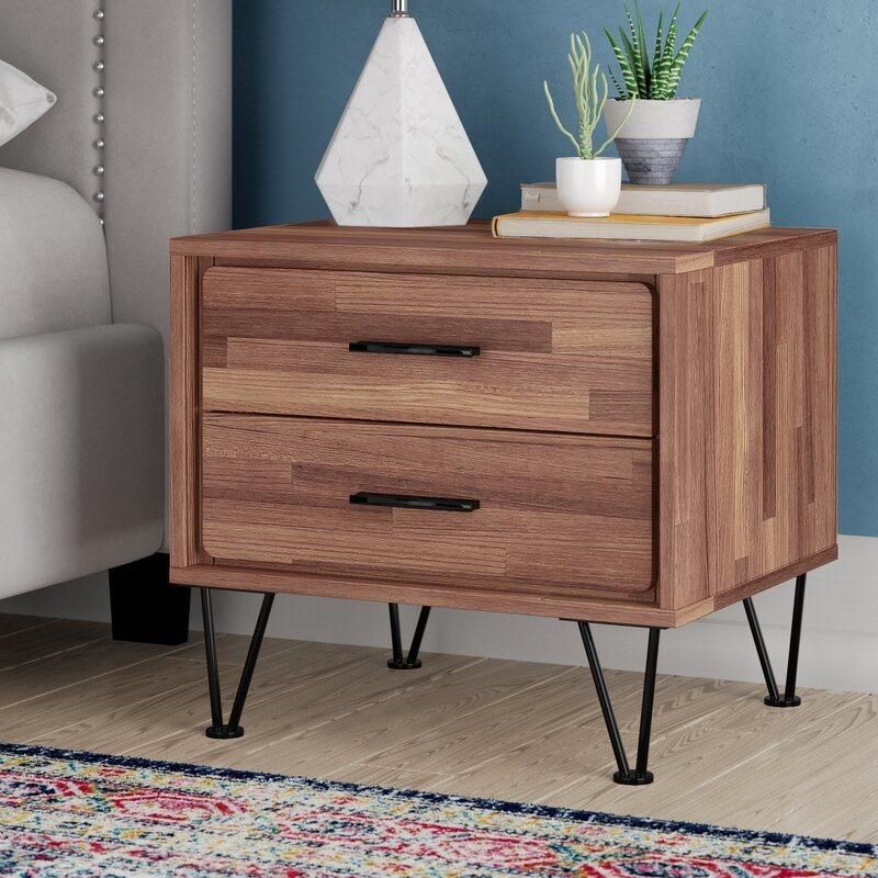 Living Room Furniture Walnut Finish 2 Drawer Bedside Table Nightstand End Table Bedroom Furniture