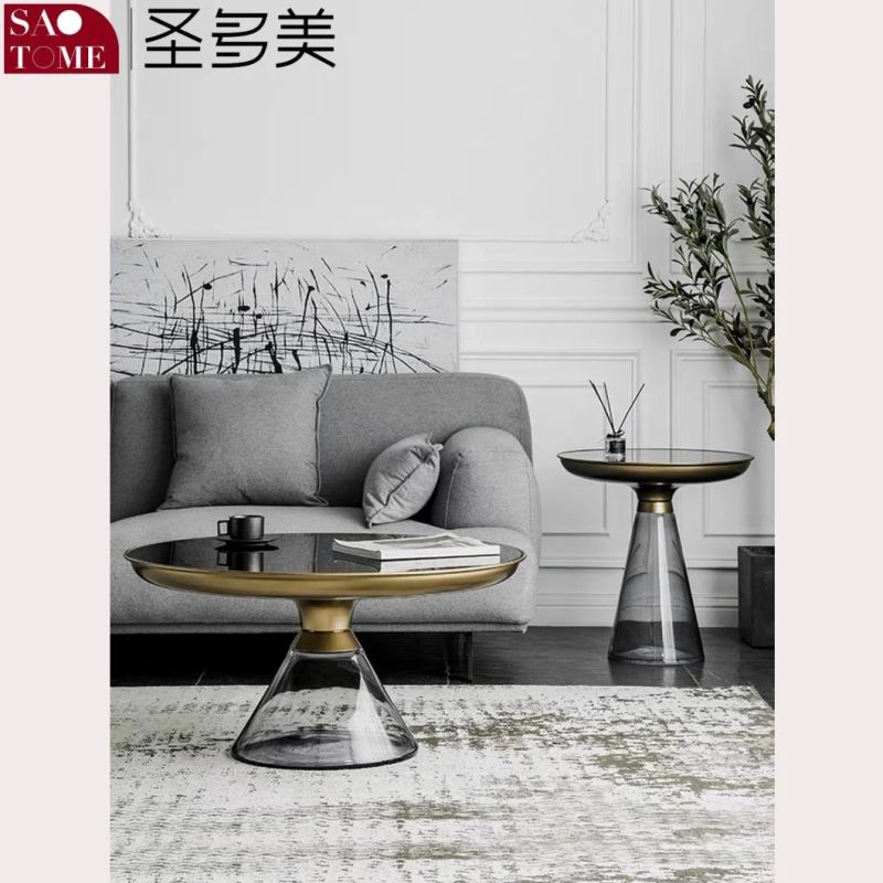 Modern Living Room Furniture Black Gold Wrought Iron Tray, Hand-Blown Wax Molding Glass Bottle Coffee Table