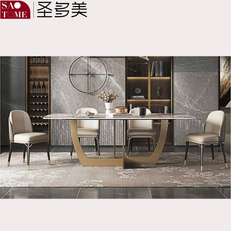 Modern Rock Plate Dining Room Furniture Stainless Steel Titanium Base Dining Table