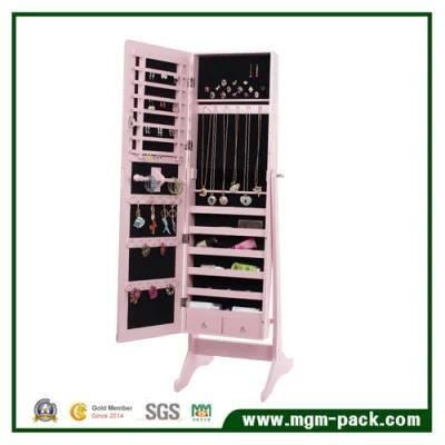 Floor Standing Wooden Mirrored Jewelry Cabinet