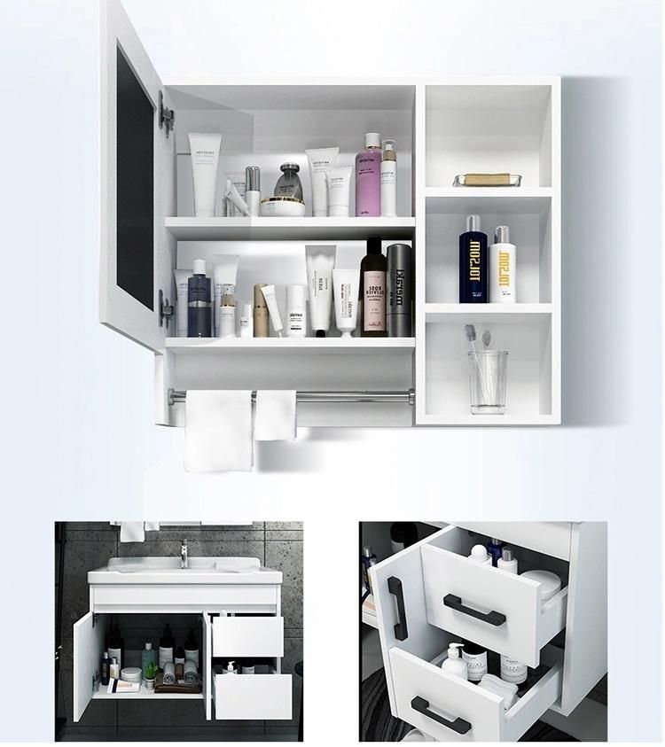 Modern White MDF Bathroom Vanity Cabinets with Mirror and Basin Wall Mounted Cabinet