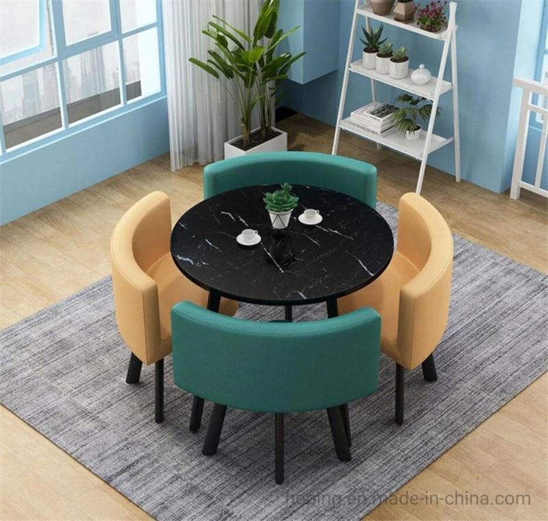 Nordic Modern Designer Restaurant Dining Room Metal Coffee Shop Chairs Simple Hotel Stitching Glass Tabletop Dining Table Coffee Table Chair Sets