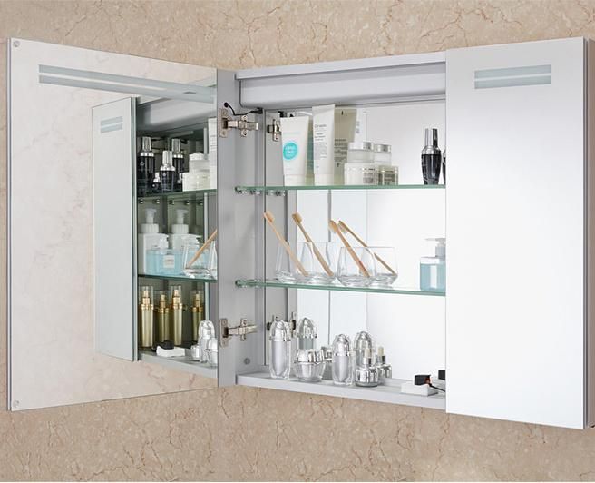 Modern Style Rectangle Double Door LED Lighting Aluminum Bathroom Decoration Mirror Cabinet