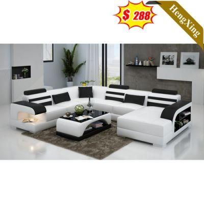 Modern Home Furniture Living Room Sofas White and Black Fabric PU Leather U Shape Function Sofa with Table