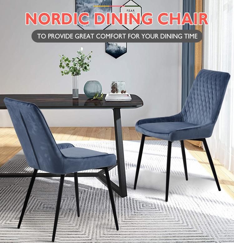 Home Furniture Modern Gray Velvet Fabric Dining Chair with Metal Legs for Living Room