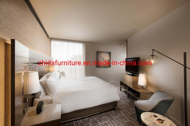 Foshan Factory Supplier Hilton Hotel Apartment Bedroom Furniture High End Double Wooden Headboard Wall Unit King Size Bed