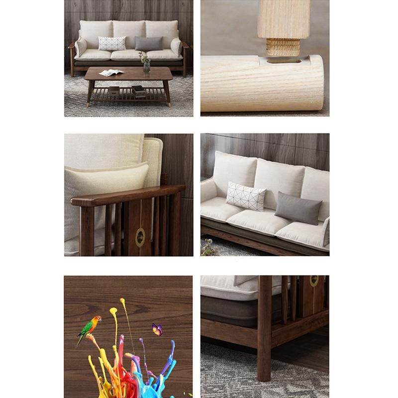 Nordic Solid Wood Ash Wood Sofa Living Room Combination New Chinese Style Modern Guest Light Luxury Furniture Fabric Sofa 0028