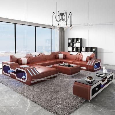 Modern Design Sectional Living Room Furniture Luxury Leather Sofa with Tables