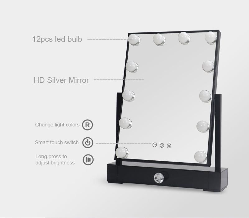 LED Makeup Mirror with Metal Frame and Storage Box