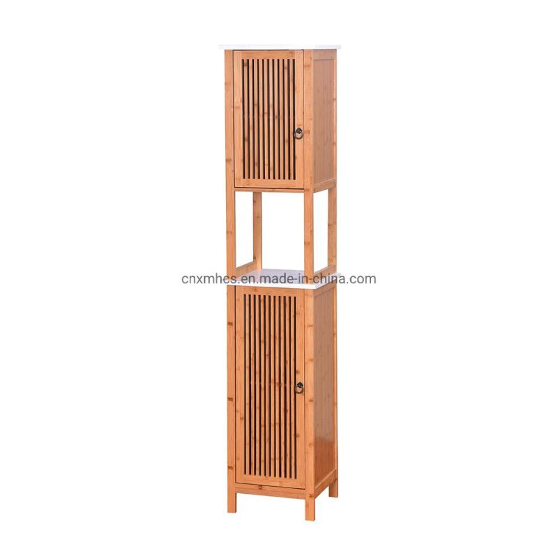 Multi-Functional Bamboo 3 Tier High Cabinet Bathroom Storage Rack Wooden Floor Cabinet