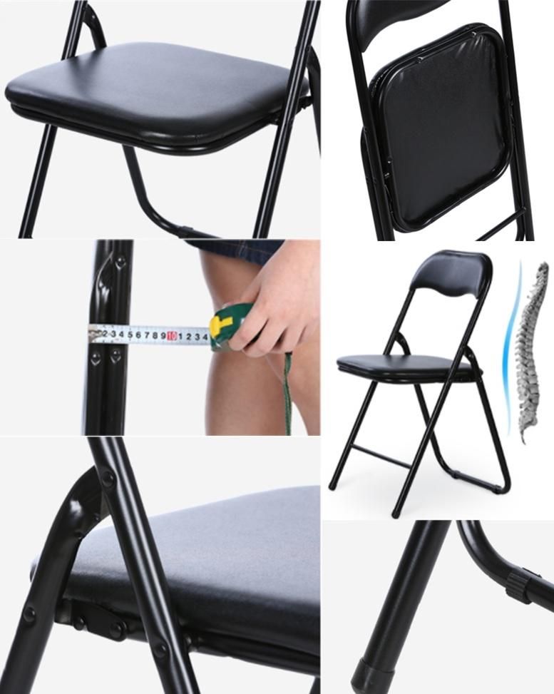 Factory Supply Backrest Home Portable Simple Stool Computer Office Meeting Dormitory Metal Frame PU Cover Folding Dining Chair
