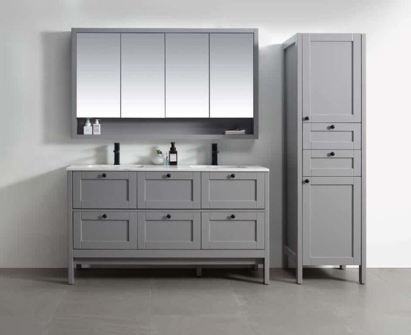 Dark Gray Vanity and Carrara Marble Vanity Top with Rectanglular Undermount Bowls