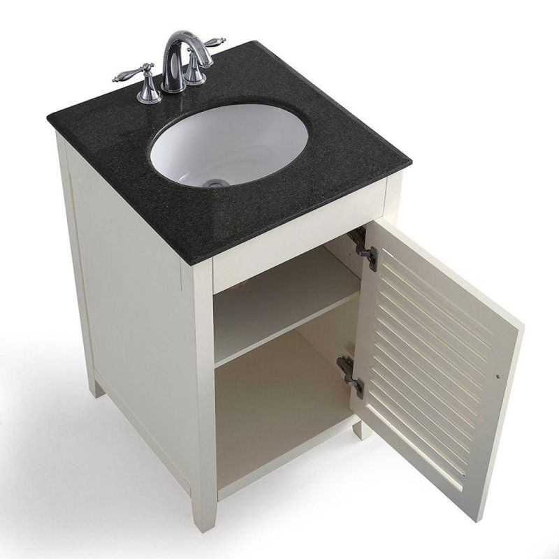 White Solidwood and Plywood Bathroom Vanity with Ceramic Basin & Marble Top