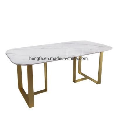 Modern Hotel Restaurant Furniture Metal Frame Marble Square Dining Table