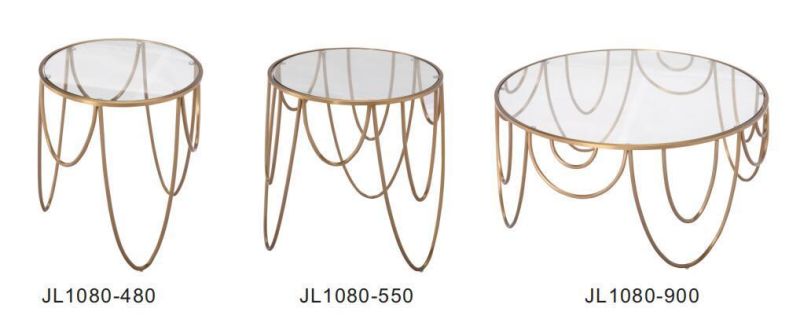 Modern Round Coffee Table Furniture with Glass in Powder Coated Gold Finish a Set