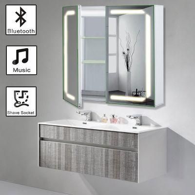 Hotel Decorative Two Door Double Door Large Size Aluminum Bathroom LED Mirrored Cabinet