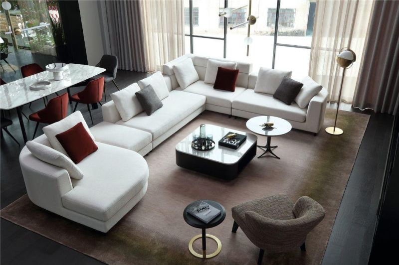 Zhida Modern Home Furniture Wholesale Villa Living Room White Fabric Sectional Couch Set Italian Design Modular Corner Sofa